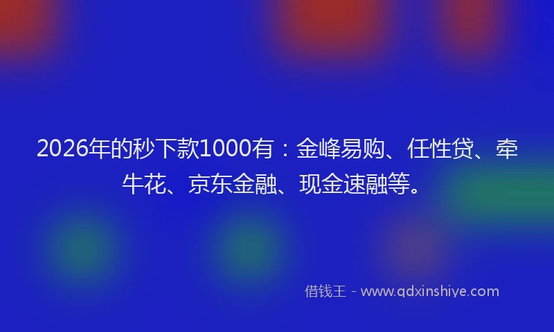 2026年的秒下款1000有：金峰易购、任性贷、牵牛花、京东金融、现金速融等。
