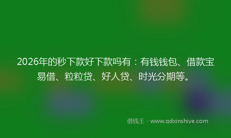 2026年的秒下款好下款吗有：有钱钱包、借款宝易借、粒粒贷、好人贷、时光分期等。