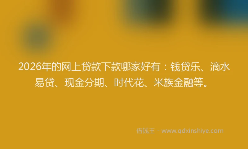 2026年的网上贷款下款哪家好有：钱贷乐、滴水易贷、现金分期、时代花、米族金融等。