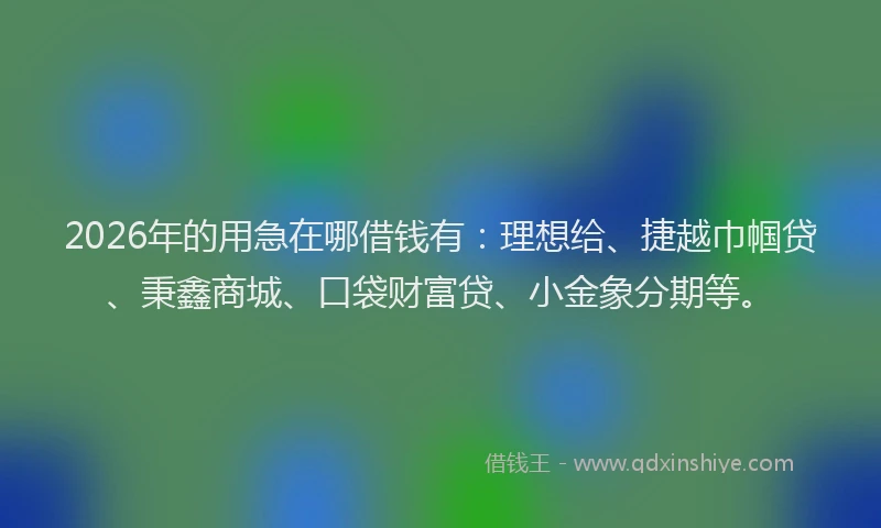 2026年的用急在哪借钱有：理想给、捷越巾帼贷、秉鑫商城、口袋财富贷、小金象分期等。