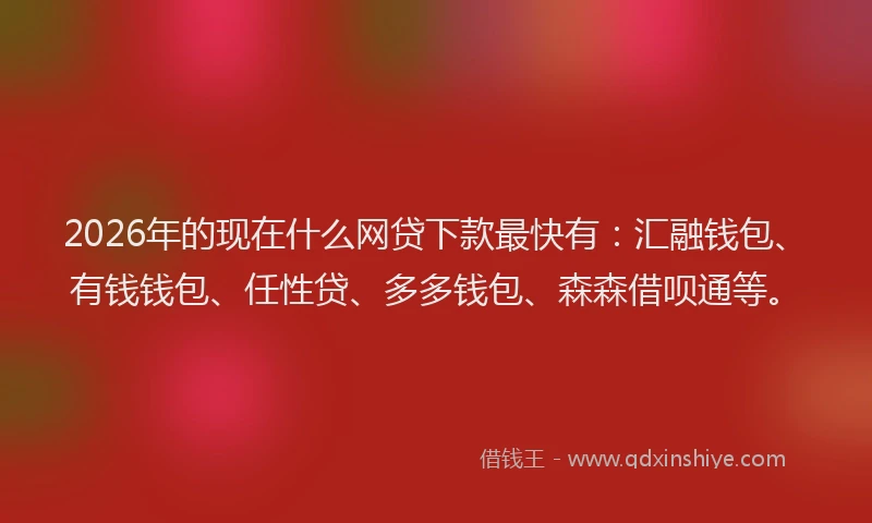 2026年的现在什么网贷下款最快有：汇融钱包、有钱钱包、任性贷、多多钱包、森森借呗通等。