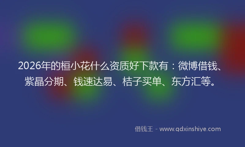 2026年的桓小花什么资质好下款有：微博借钱、紫晶分期、钱速达易、桔子买单、东方汇等。