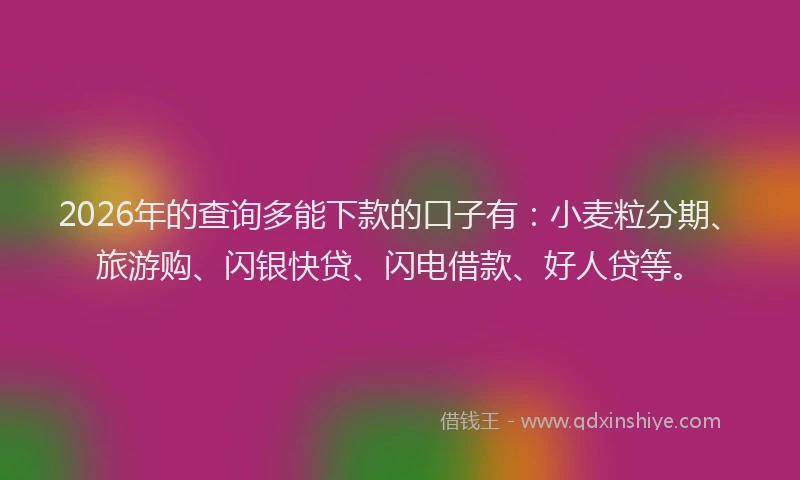 2026年的查询多能下款的口子有：小麦粒分期、旅游购、闪银快贷、闪电借款、好人贷等。