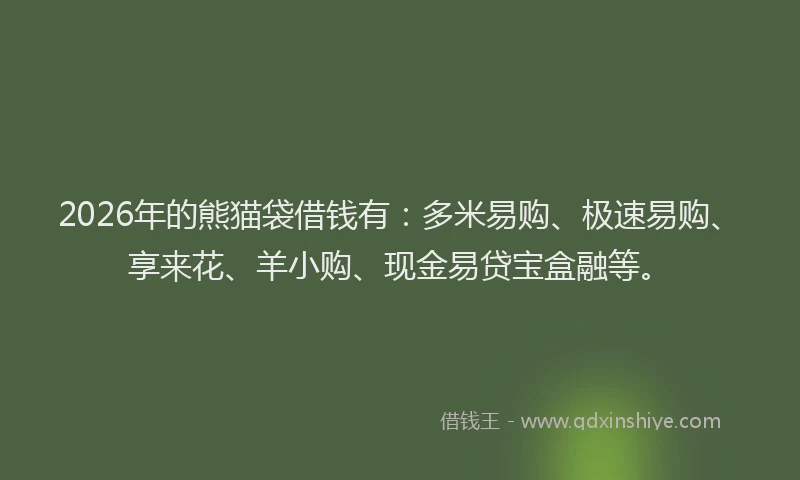 2026年的熊猫袋借钱有：多米易购、极速易购、享来花、羊小购、现金易贷宝盒融等。
