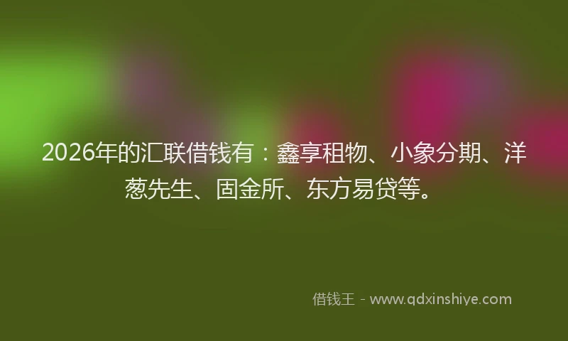 2026年的汇联借钱有：鑫享租物、小象分期、洋葱先生、固金所、东方易贷等。