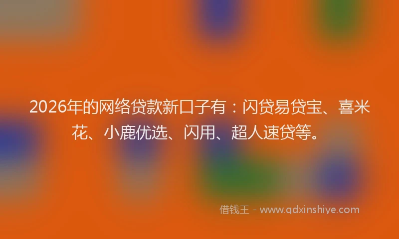 2026年的网络贷款新口子有：闪贷易贷宝、喜米花、小鹿优选、闪用、超人速贷等。
