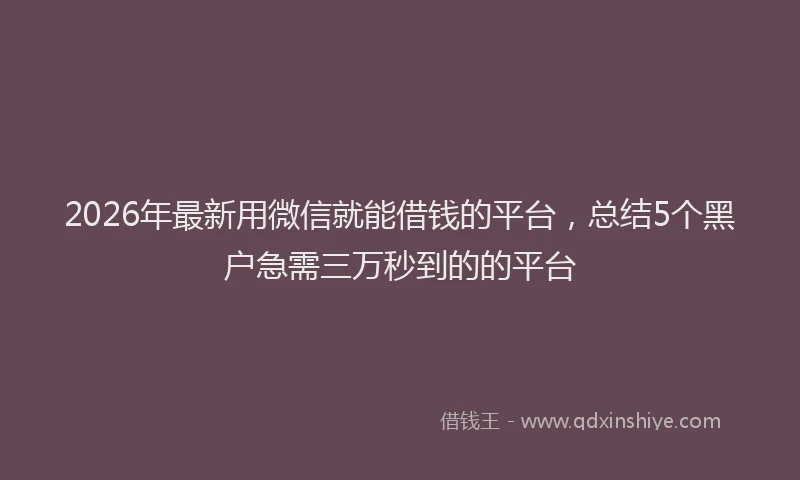 2026年最新用微信就能借钱的平台，总结5个黑户急需三万秒到的的平台