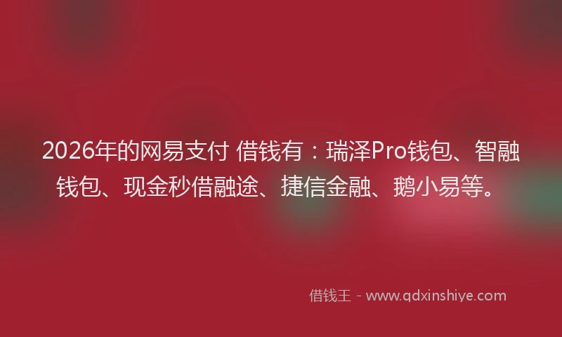 2026年的网易支付 借钱有：瑞泽Pro钱包、智融钱包、现金秒借融途、捷信金融、鹅小易等。