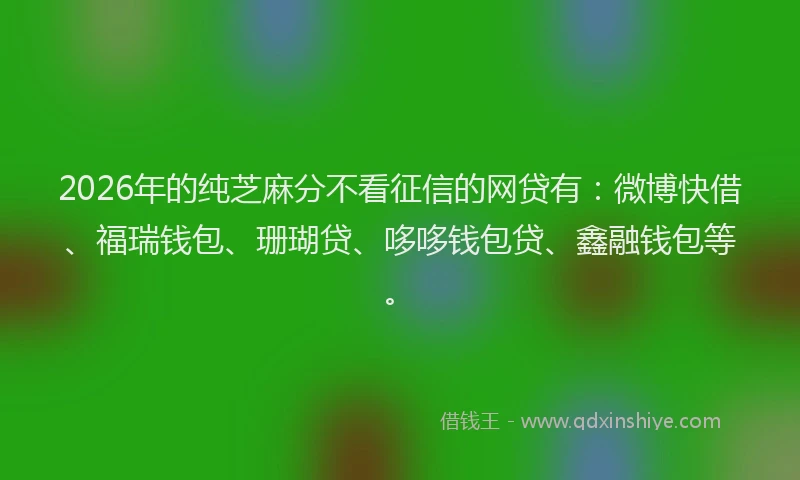 2026年的纯芝麻分不看征信的网贷有：微博快借、福瑞钱包、珊瑚贷、哆哆钱包贷、鑫融钱包等。