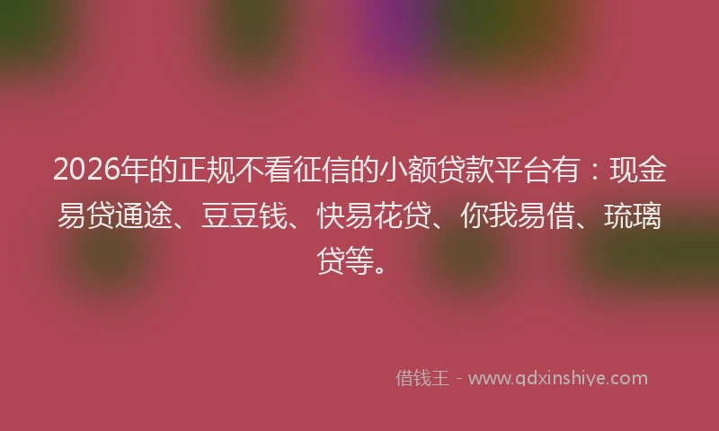 2026年的正规不看征信的小额贷款平台有：现金易贷通途、豆豆钱、快易花贷、你我易借、琉璃贷等。