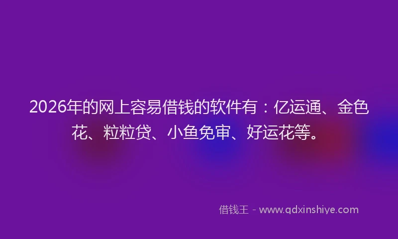 2026年的网上容易借钱的软件有：亿运通、金色花、粒粒贷、小鱼免审、好运花等。