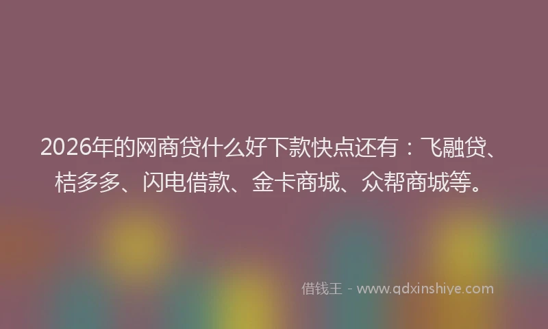2026年的网商贷什么好下款快点还有：飞融贷、桔多多、闪电借款、金卡商城、众帮商城等。