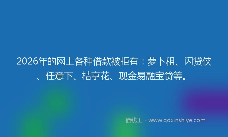 2026年的网上各种借款被拒有：萝卜租、闪贷侠、任意下、桔享花、现金易融宝贷等。