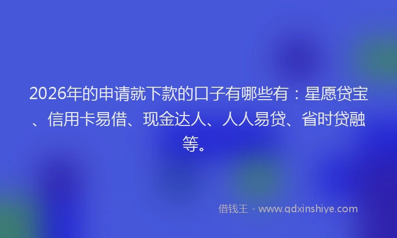 2026年的申请就下款的口子有哪些有：星愿贷宝、信用卡易借、现金达人、人人易贷、省时贷融等。