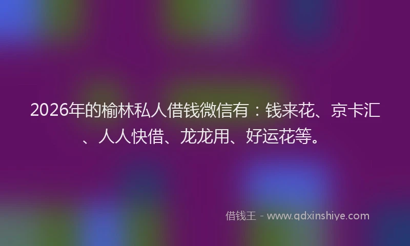 2026年的榆林私人借钱微信有：钱来花、京卡汇、人人快借、龙龙用、好运花等。
