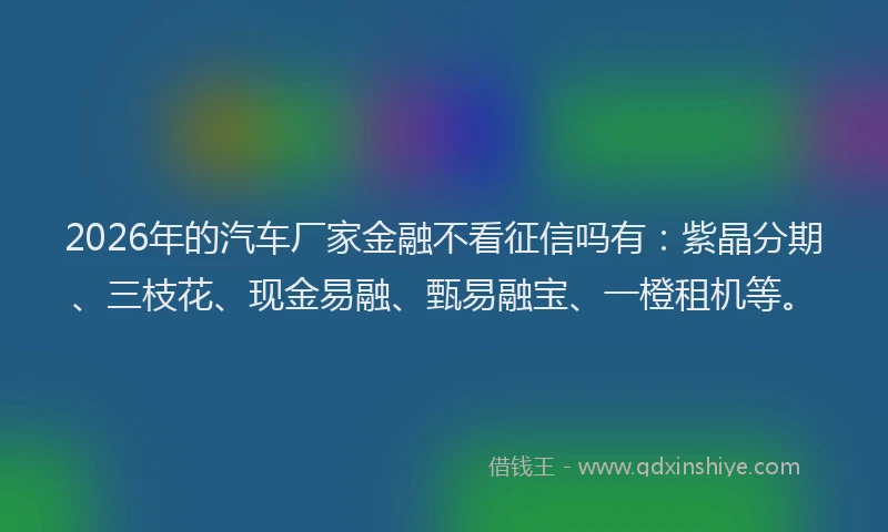 2026年的汽车厂家金融不看征信吗有：紫晶分期、三枝花、现金易融、甄易融宝、一橙租机等。