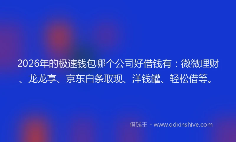 2026年的极速钱包哪个公司好借钱有：微微理财、龙龙享、京东白条取现、洋钱罐、轻松借等。