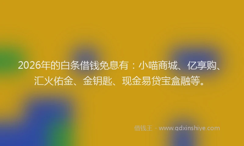 2026年的白条借钱免息有：小喵商城、亿享购、汇火佑金、金钥匙、现金易贷宝盒融等。