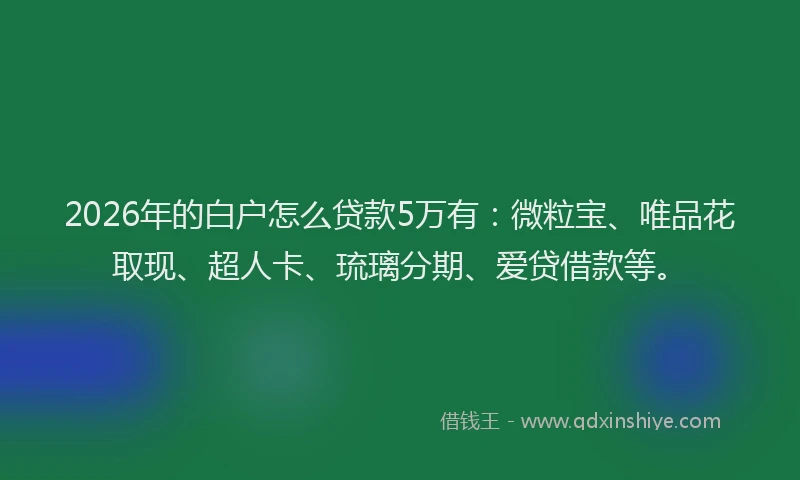2026年的白户怎么贷款5万有：微粒宝、唯品花取现、超人卡、琉璃分期、爱贷借款等。