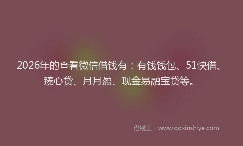 2026年的查看微信借钱有：有钱钱包、51快借、臻心贷、月月盈、现金易融宝贷等。
