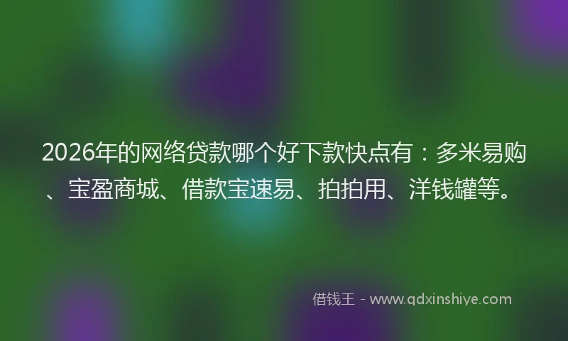 2026年的网络贷款哪个好下款快点有：多米易购、宝盈商城、借款宝速易、拍拍用、洋钱罐等。