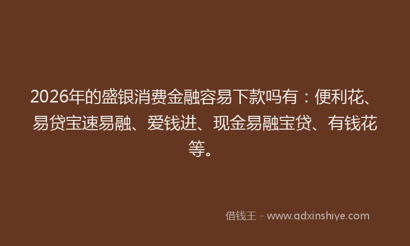 2026年的盛银消费金融容易下款吗有：便利花、易贷宝速易融、爱钱进、现金易融宝贷、有钱花等。