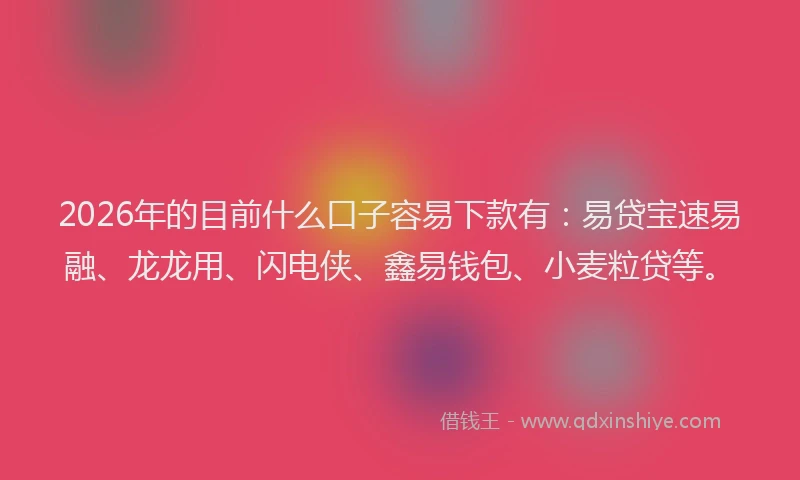 2026年的目前什么口子容易下款有：易贷宝速易融、龙龙用、闪电侠、鑫易钱包、小麦粒贷等。
