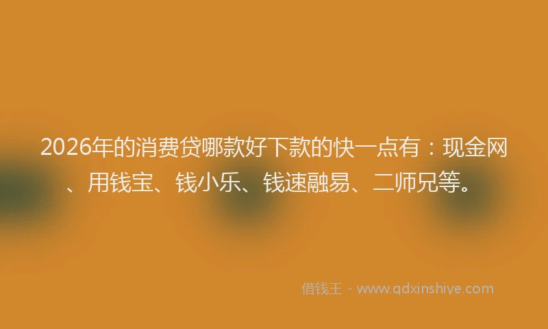 2026年的消费贷哪款好下款的快一点有：现金网、用钱宝、钱小乐、钱速融易、二师兄等。