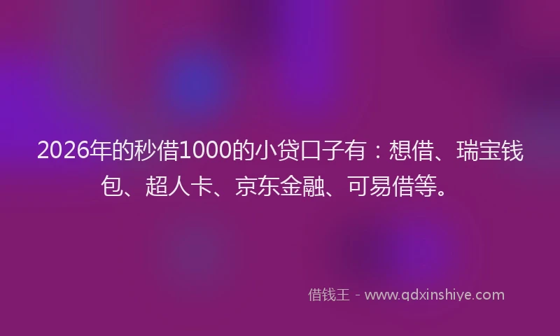 2026年的秒借1000的小贷口子有：想借、瑞宝钱包、超人卡、京东金融、可易借等。