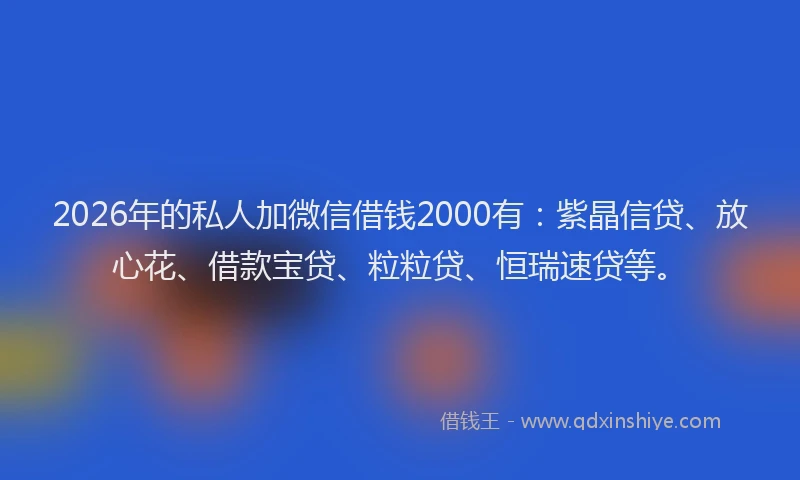 2026年的私人加微信借钱2000有：紫晶信贷、放心花、借款宝贷、粒粒贷、恒瑞速贷等。