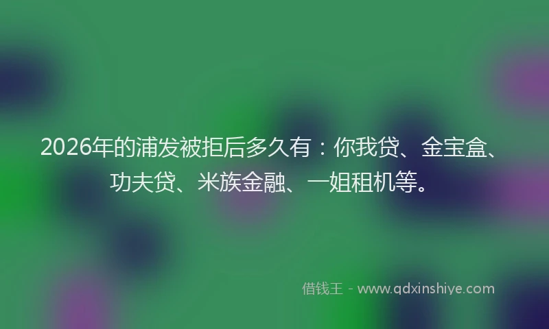 2026年的浦发被拒后多久有：你我贷、金宝盒、功夫贷、米族金融、一姐租机等。