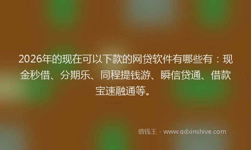 2026年的现在可以下款的网贷软件有哪些有：现金秒借、分期乐、同程提钱游、瞬信贷通、借款宝速融通等。