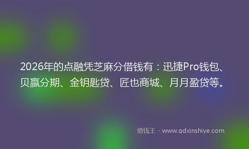2026年的点融凭芝麻分借钱有：迅捷Pro钱包、贝赢分期、金钥匙贷、匠也商城、月月盈贷等。