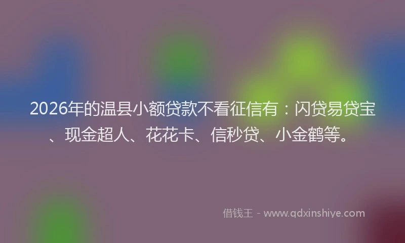 2026年的温县小额贷款不看征信有：闪贷易贷宝、现金超人、花花卡、信秒贷、小金鹤等。