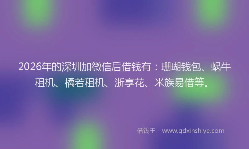 2026年的深圳加微信后借钱有：珊瑚钱包、蜗牛租机、橘若租机、浙享花、米族易借等。