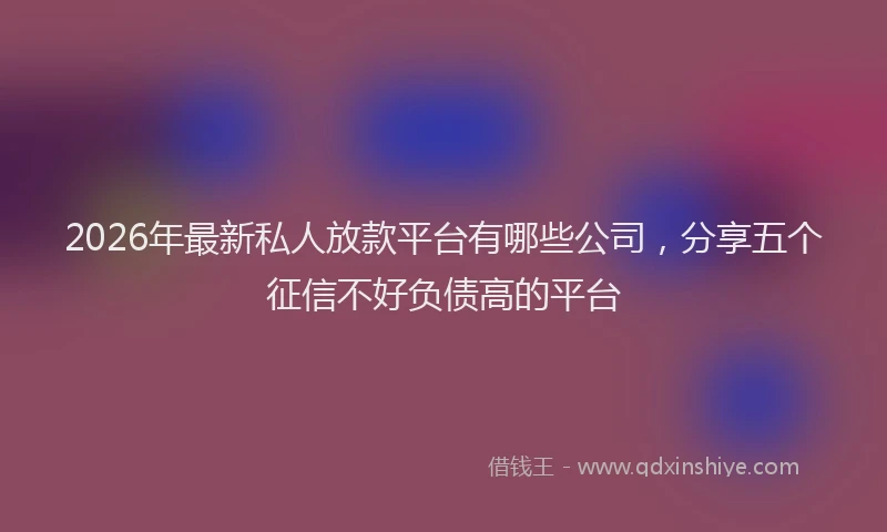 2026年最新私人放款平台有哪些公司，分享五个征信不好负债高的平台