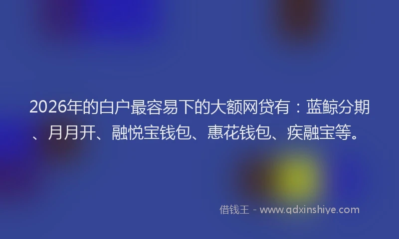 2026年的白户最容易下的大额网贷有：蓝鲸分期、月月开、融悦宝钱包、惠花钱包、疾融宝等。