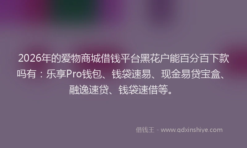 2026年的爱物商城借钱平台黑花户能百分百下款吗有：乐享Pro钱包、钱袋速易、现金易贷宝盒、融逸速贷、钱袋速借等。