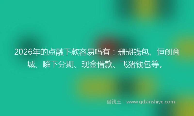 2026年的点融下款容易吗有：珊瑚钱包、恒创商城、瞬下分期、现金借款、飞猪钱包等。