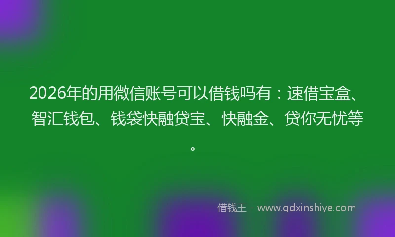 2026年的用微信账号可以借钱吗有：速借宝盒、智汇钱包、钱袋快融贷宝、快融金、贷你无忧等。