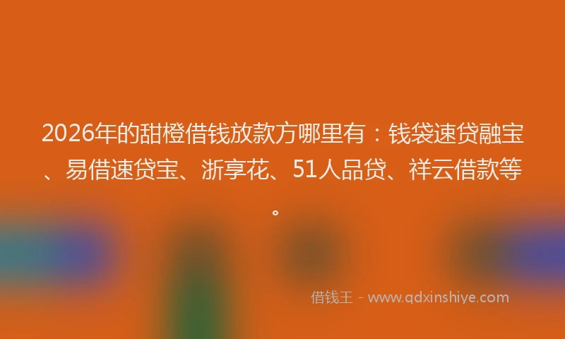 2026年的甜橙借钱放款方哪里有：钱袋速贷融宝、易借速贷宝、浙享花、51人品贷、祥云借款等。