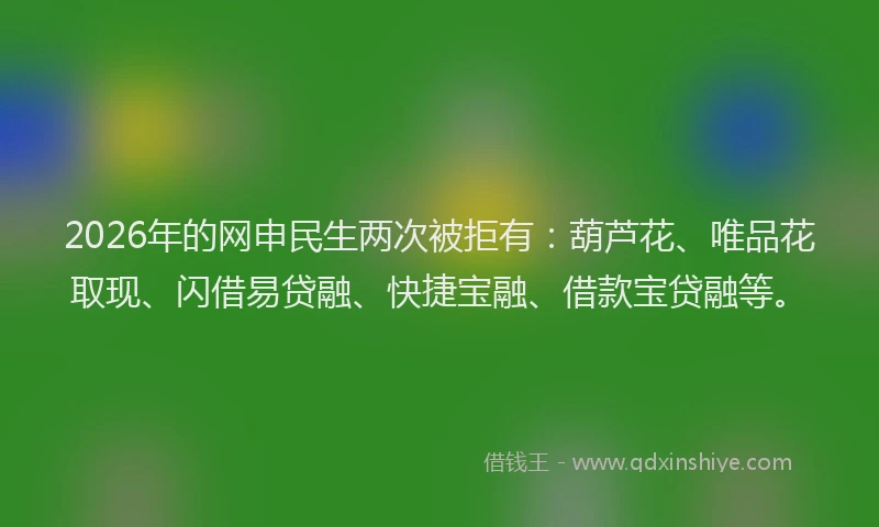2026年的网申民生两次被拒有：葫芦花、唯品花取现、闪借易贷融、快捷宝融、借款宝贷融等。