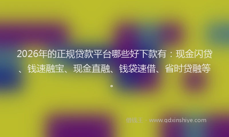 2026年的正规贷款平台哪些好下款有：现金闪贷、钱速融宝、现金直融、钱袋速借、省时贷融等。