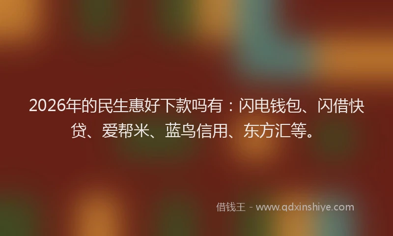 2026年的民生惠好下款吗有：闪电钱包、闪借快贷、爱帮米、蓝鸟信用、东方汇等。