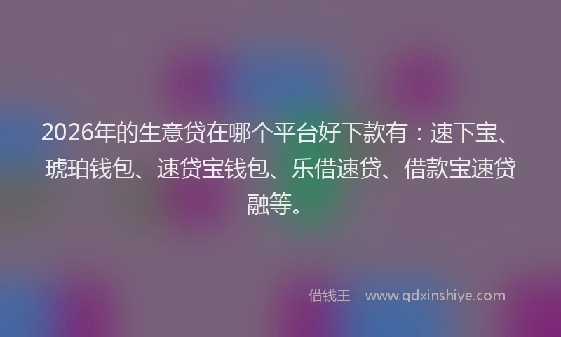 2026年的生意贷在哪个平台好下款有：速下宝、琥珀钱包、速贷宝钱包、乐借速贷、借款宝速贷融等。