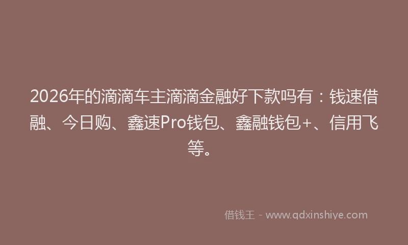 2026年的滴滴车主滴滴金融好下款吗有：钱速借融、今日购、鑫速Pro钱包、鑫融钱包+、信用飞等。