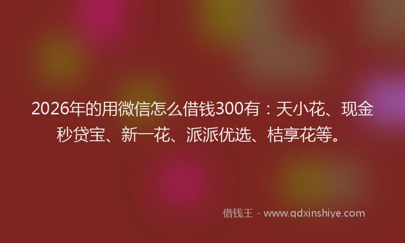 2026年的用微信怎么借钱300有：天小花、现金秒贷宝、新一花、派派优选、桔享花等。