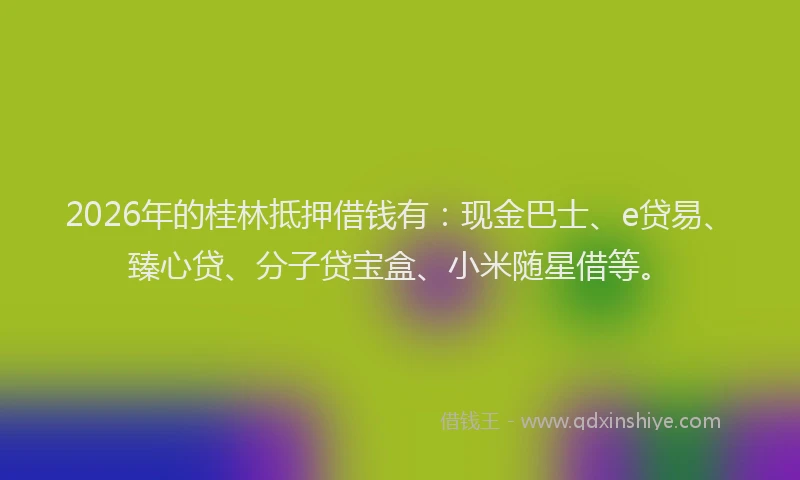2026年的桂林抵押借钱有：现金巴士、e贷易、臻心贷、分子贷宝盒、小米随星借等。