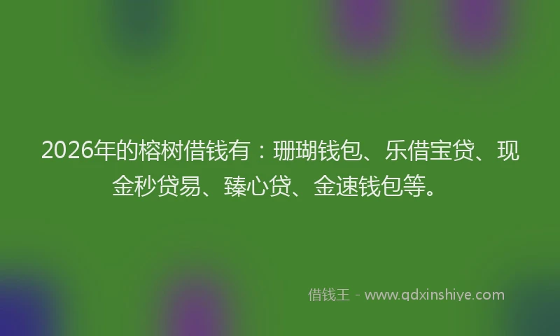 2026年的榕树借钱有：珊瑚钱包、乐借宝贷、现金秒贷易、臻心贷、金速钱包等。