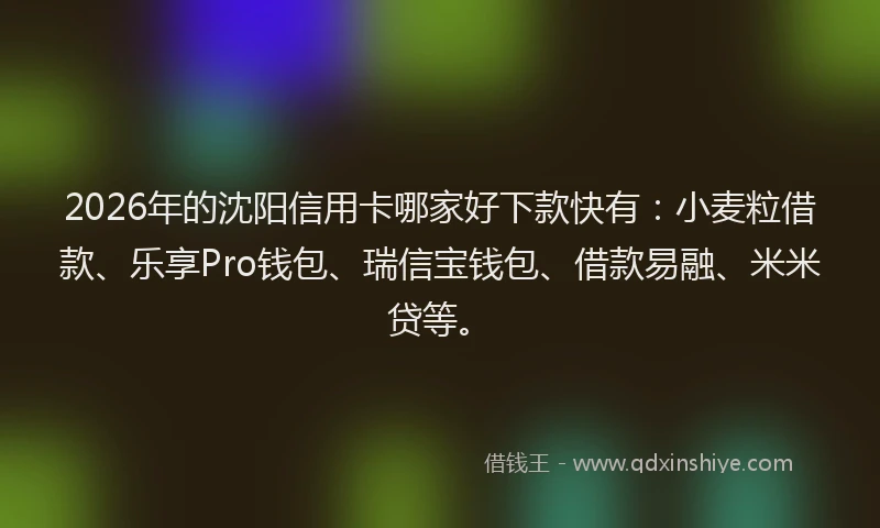 2026年的沈阳信用卡哪家好下款快有：小麦粒借款、乐享Pro钱包、瑞信宝钱包、借款易融、米米贷等。